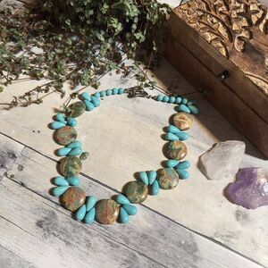 Vintage Turquoise & Jasper Statement Gemstone Necklace
